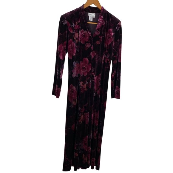 Coldwater Creek Dresses & Skirts - Coldwater Creek Women's Velvet Dark Floral Modest Holiday Dress Purple Size 12
